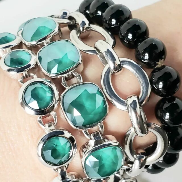 Shades of Green - Royal Green subtle, yet rich- shown in our Ella & Tori Bracelets , matching earrings,  rings and pendants 
Tap the tags to shop online , visit your local Myka retailer or dropby our Myka Studio Boutique open Wednesday to Friday 12-6pm #Myka #mykadesigns #mykajewelry #fashionjewelry #crystalbracelets #bracelets #greenjewelry #green #greenaccessories #braceletsstack #womensaccessories #womeninbusiness