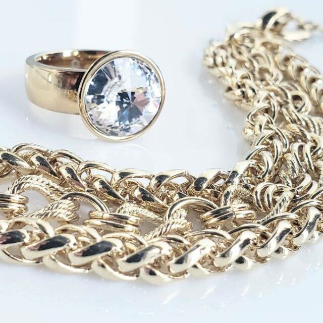 Wardrobe Essentials List - our Anya Chain Bracelet and Anna Ring both shown in Gold and also Available in Rhodium metal - tap the tags to shop online or visit your local MYKA retailer #qualityjewelry #chains #womensaccessories #modeschmuck #mykadesigns #Swarovski #fashion #theoriginalmyka #fashionandstyle #fashioninfluencer #fashionaccessories #swarovskicrystals #mykajewelry #MYKA #jewelrylovers #statementjewelry #chains #chainbracelet #goldjewelry #rings #statementring #uniquejewelry #mothersdays #giftsforwife #giftsforher #giftsformom
